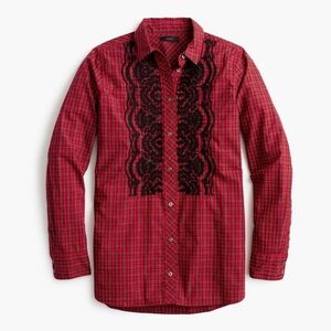 J. Crew Holiday Red Tartan Embellished Shirt, Size 2